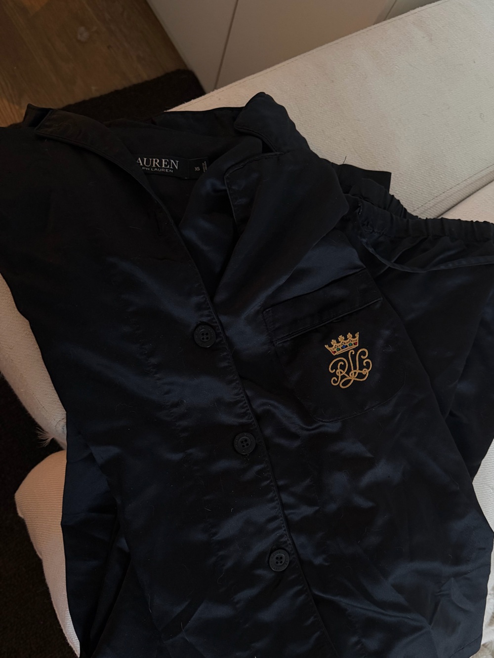 Ralph Lauren Black Satin Button-Front pajama shirt and pants
